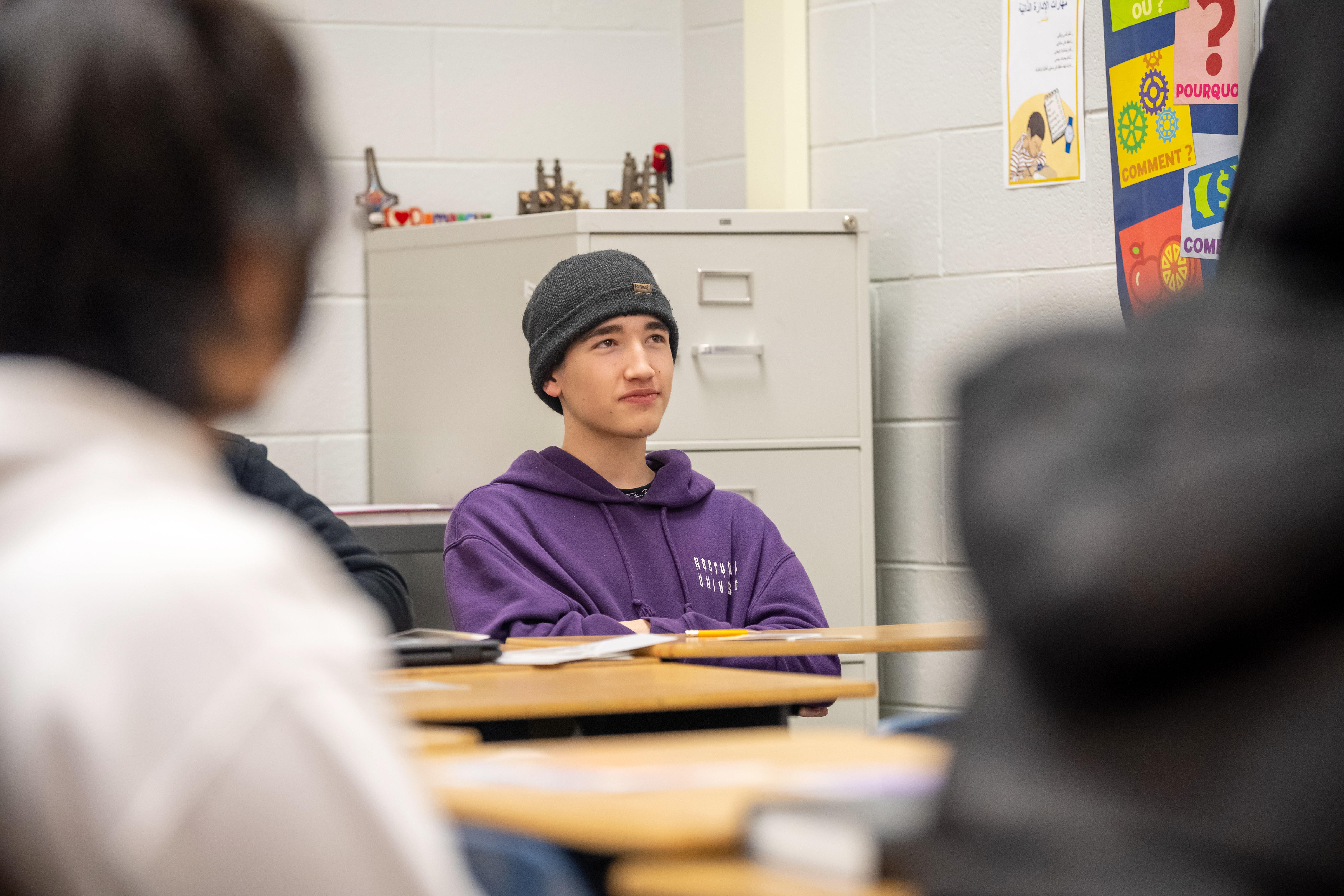 A Justice High School Arabic language student attends class.