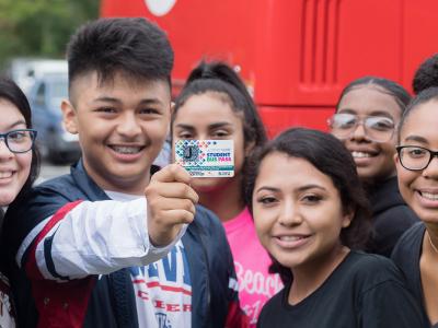 Group of students with bus pass